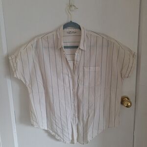 Madewell White and Blue Striped Button Down Shirt
